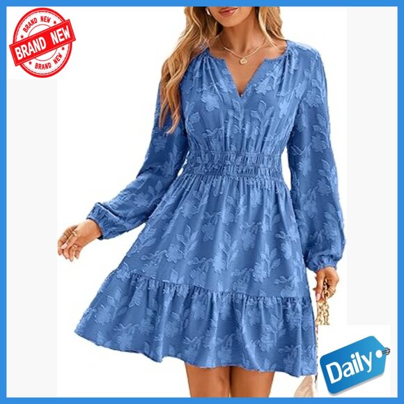 Long Sleeve Mini Dress A-Line Flowy Loose Fit with Pocket Casual Vacation